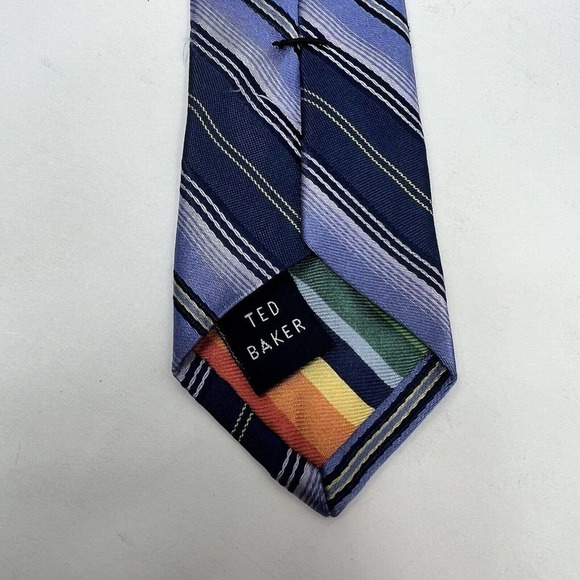Ted Baker London Blue Purple Striped 100% Silk Tie - Picture 5 of 7